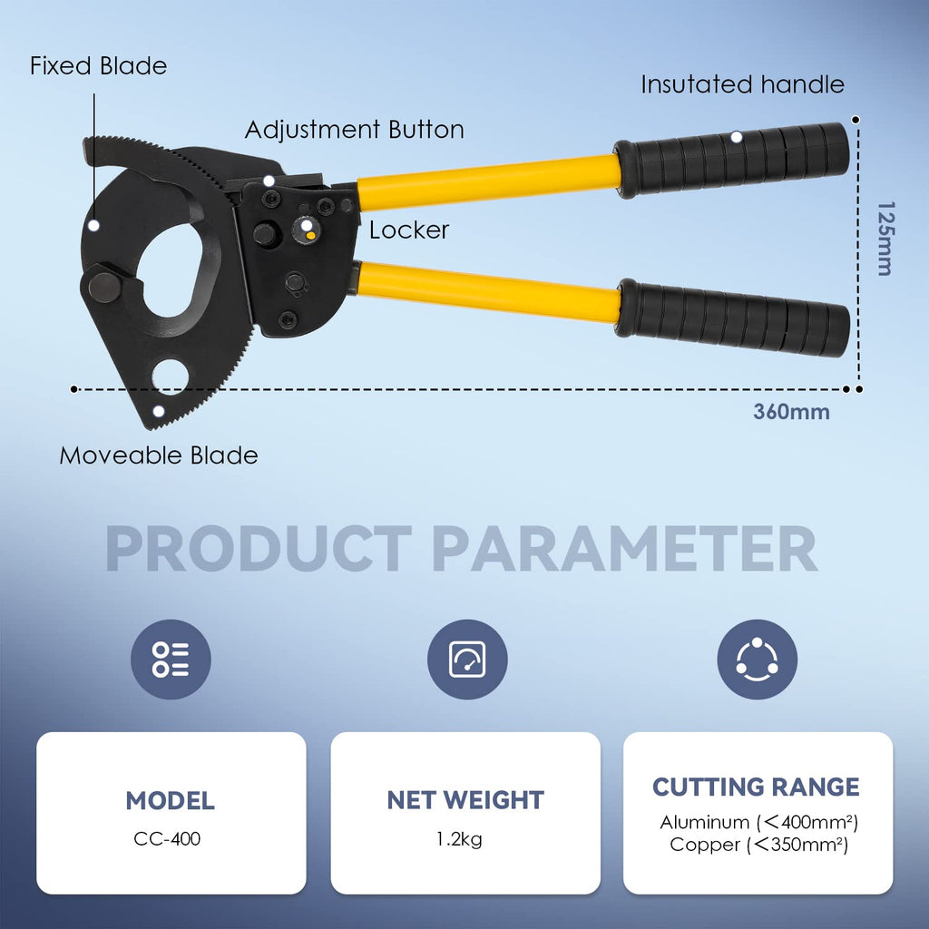 NEWTRY Ratchet Copper Aluminium Wire Cable Cutter 400mm2 Ratcheting Wire Cutting Hand Tool (CC-400)
