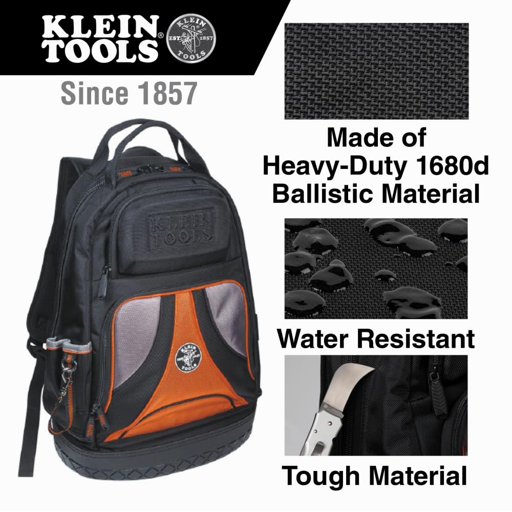 Klein Tools 55421BP-14 Tool Bag Backpack, Heavy Duty Tradesman Pro Tool Organizer & Dipped Plier Kit, Diagonal-Cutting, Needle-Nose, Side-Cutting High Leverage Linesman Pliers