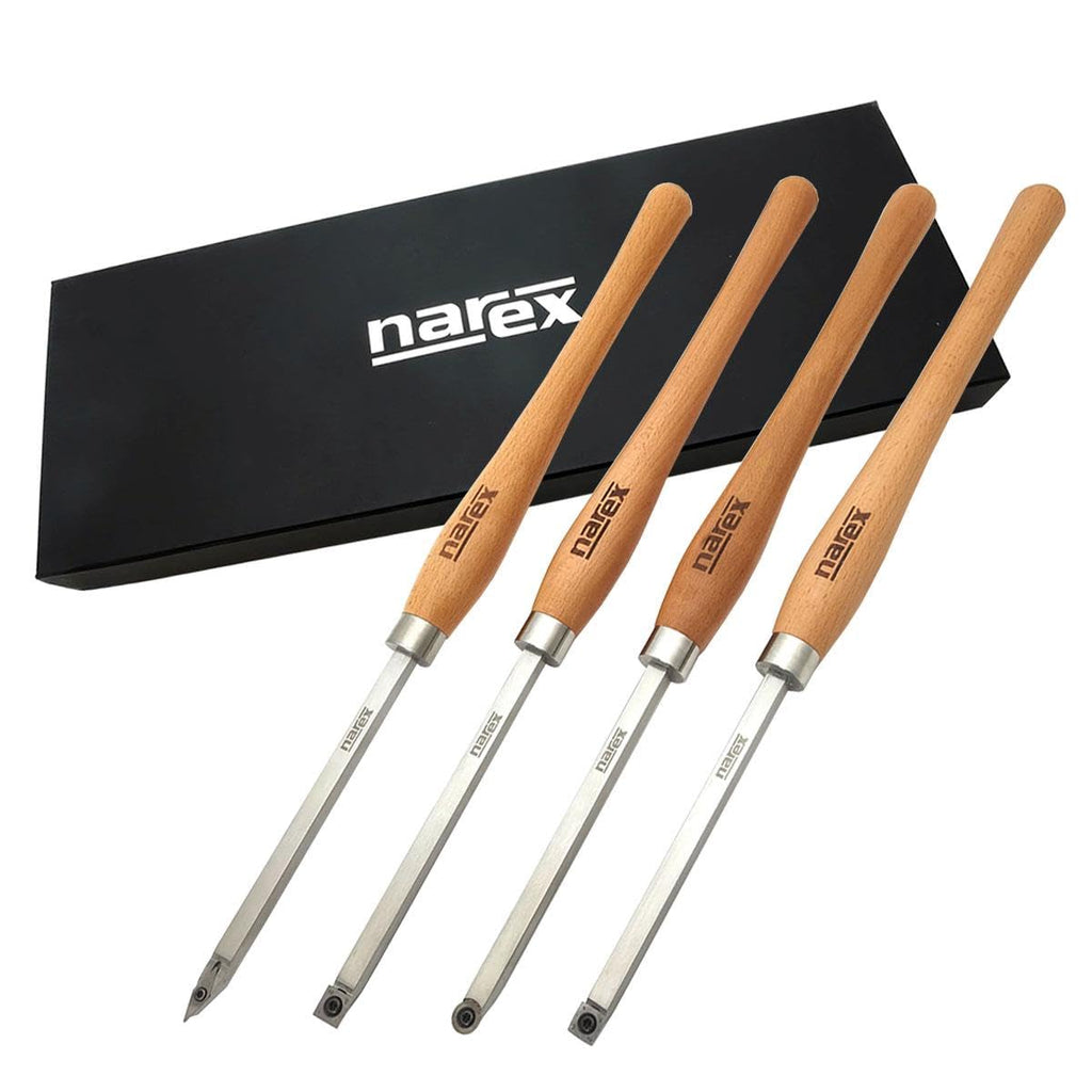 Narex 4 Piece Set Large Carbide Insert Lathe Woodturning Tools-Square, Radiused, Round and Diamond