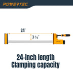 POWERTEC 72451 24" Woodworking Parallel Clamps Jaw Bar Clamp Spreader Tool 4PK, with 4PK Parallel Clamp Blocks - for Cabinet Door & Frame Gluing
