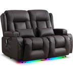 URRED Power Loveseat Recliner Sofa with Massage and Heat，Dark Brown