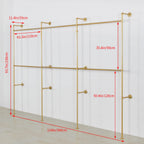 Wall Mounted Industrial Pipe Clothing Garment Racks, Metal Clothing Store Display Stands Clothes Rack Multi-purpose Heavy Duty Hanging Rod for Closet Storage, 134in Gold