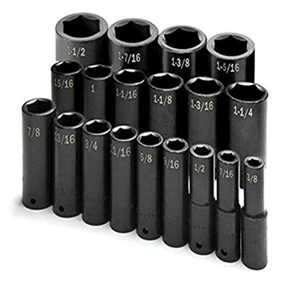 SK Tools USA 1/2" Drive, 19 Piece, 6 Point, Deep SAE Impact Socket Set, 3/8" to 1-1/2" | 4049