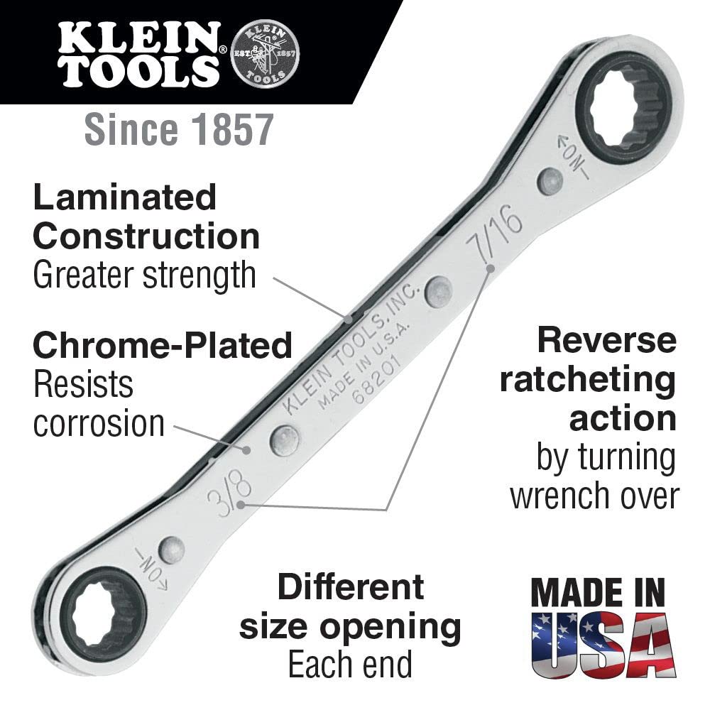 Klein 68222 Ratcheting Box Wrench Set, 7-Piece