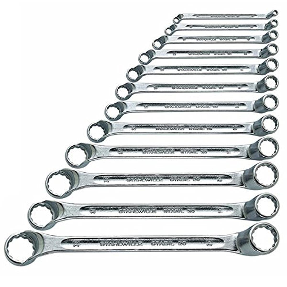 Stahwhile 96410407 Double Ended Ring Wrenches (Spanners) with Offset Heads, Made of Chrome Alloy Steel & Chrome Plated, Has Anti-Slip Drive, Suitable in Confined Spaces, Set of 10 (Metric) Wrenches