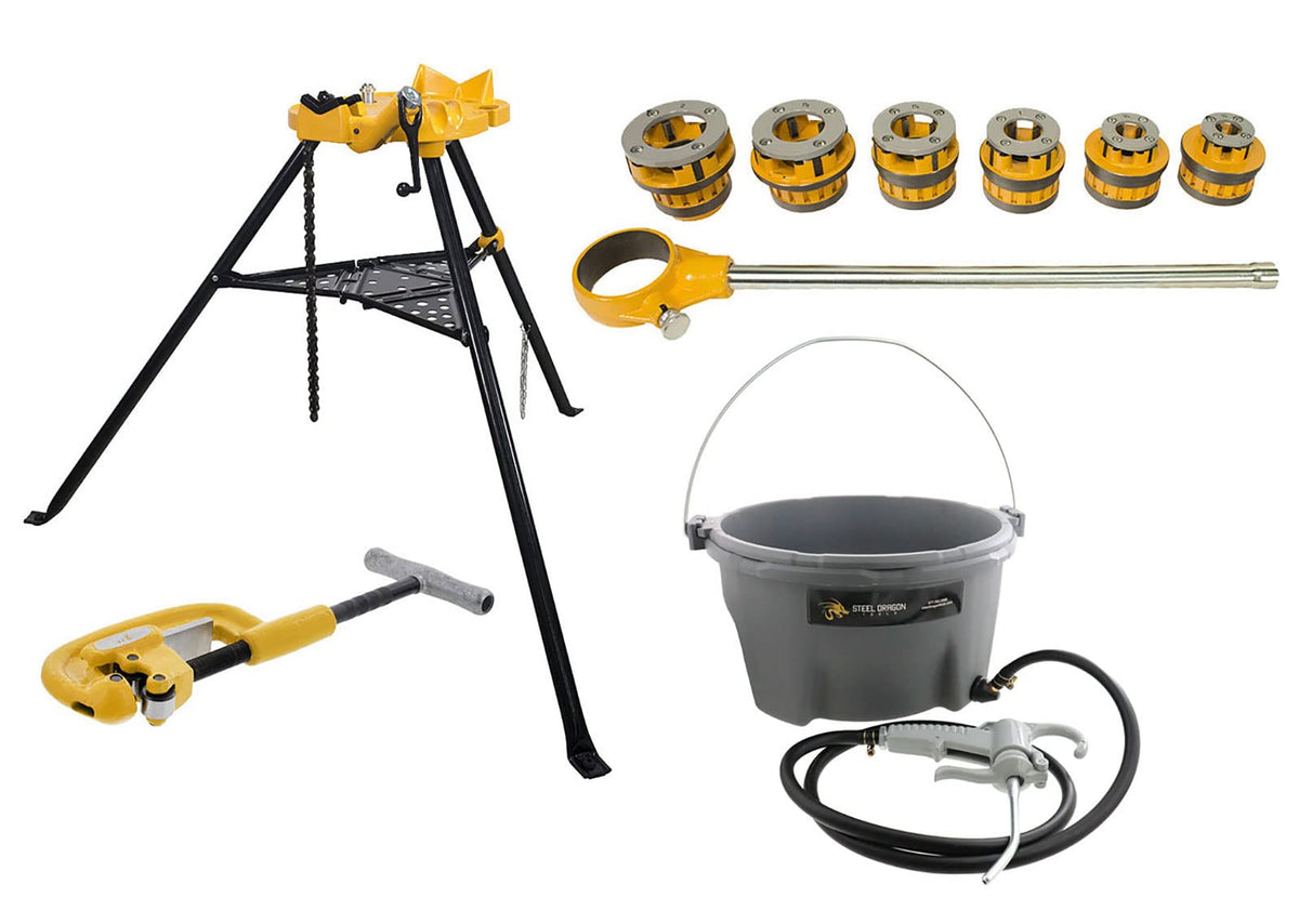 Steel Dragon Tools 12-R Manual Ratchet Pipe Threader Kit 418 Oiler 460 Chain Vise 2A Cutter