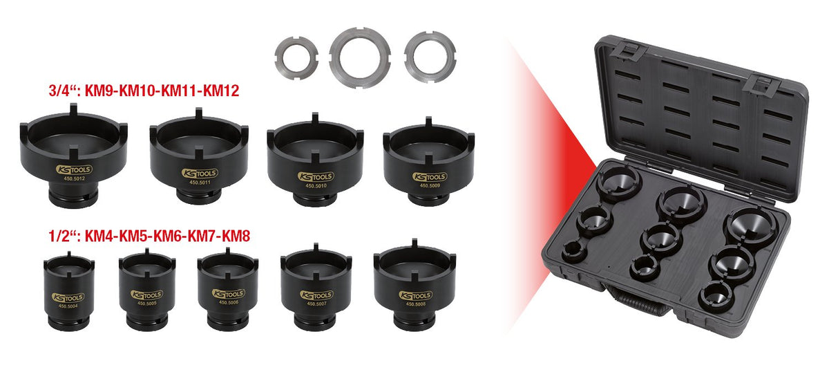 KS TOOLS Socket set for KM groove nuts, studs exterior, 9 pcs