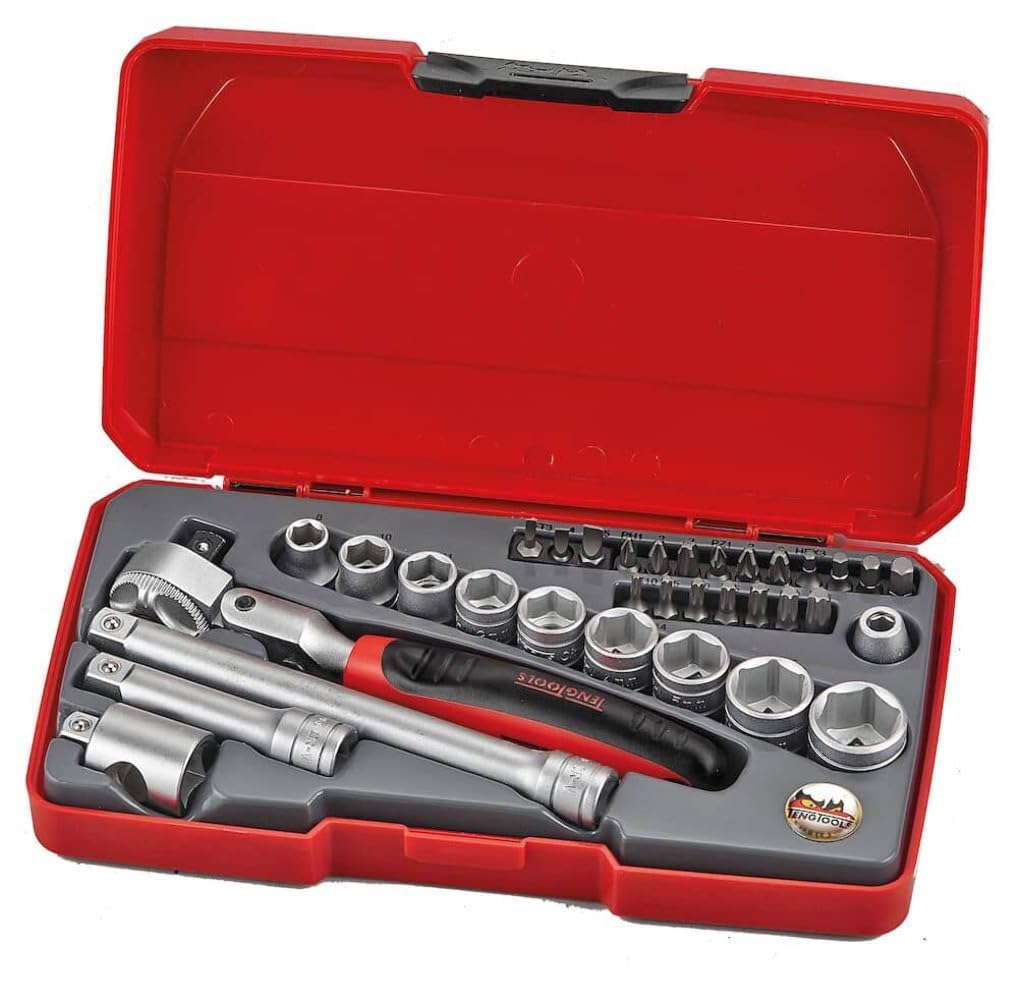 Teng Tools 34 Piece 3/8 Inch Drive 6 Point Metric Regular/Shallow Socket Set - T3834S, Silver