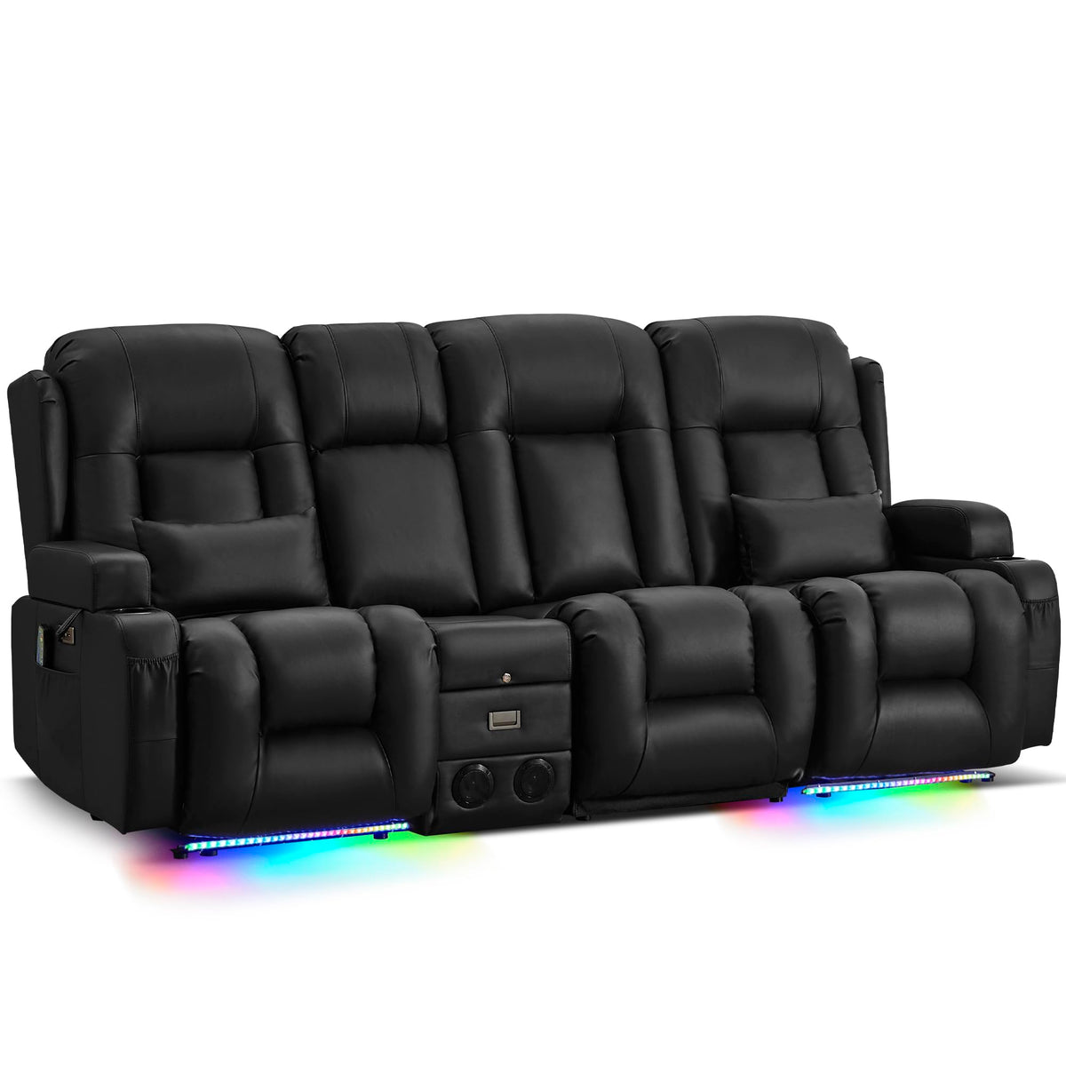 URRED Power Loveseat Recliner Sofa with Massage and Heat，Dark Brown
