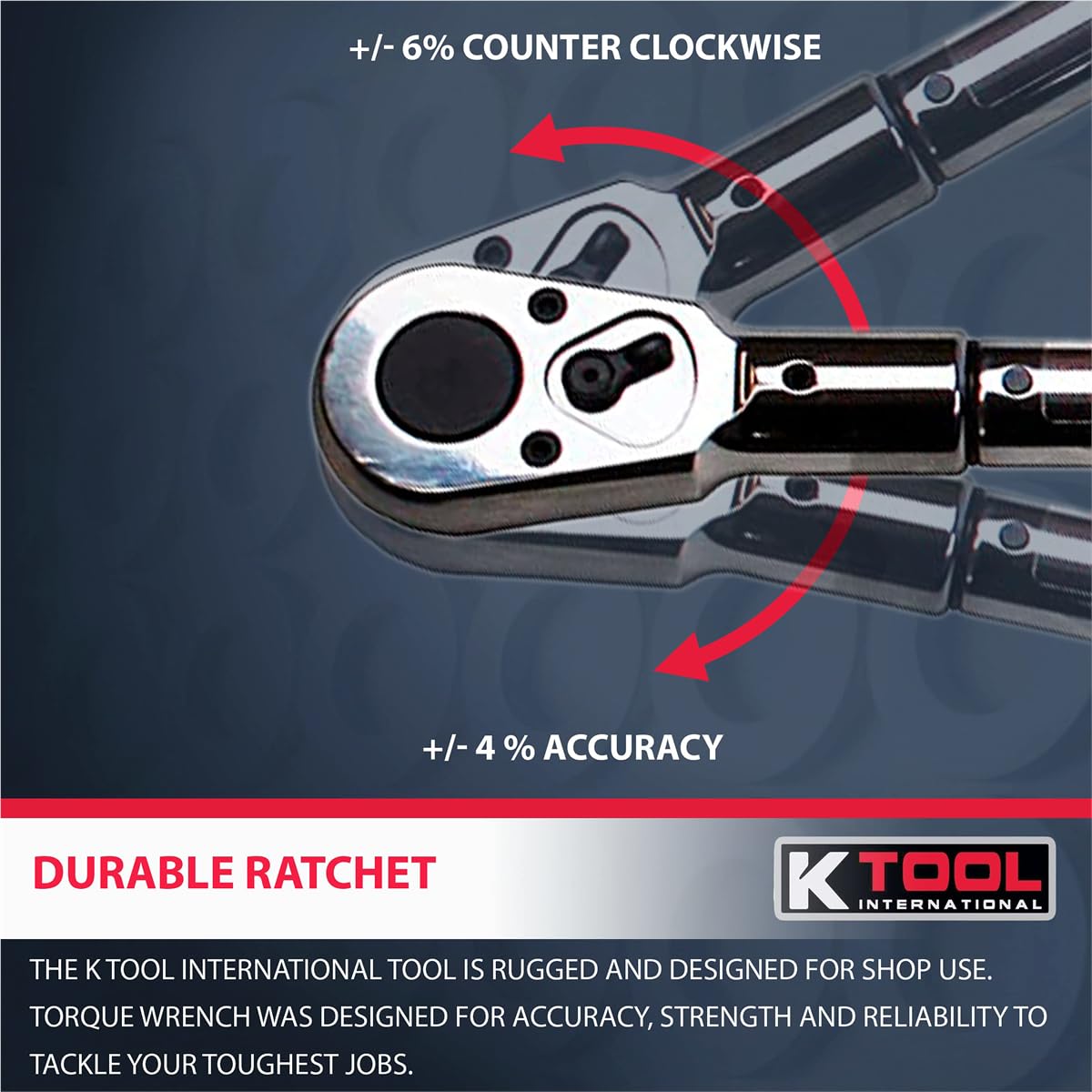 K Tool International 72176A 3/4" Drive Adjustable Torque Wrench, 41" Long, 100-600 ft/lbs, Ergonomic Comfort-grip, Laser Marked Scales