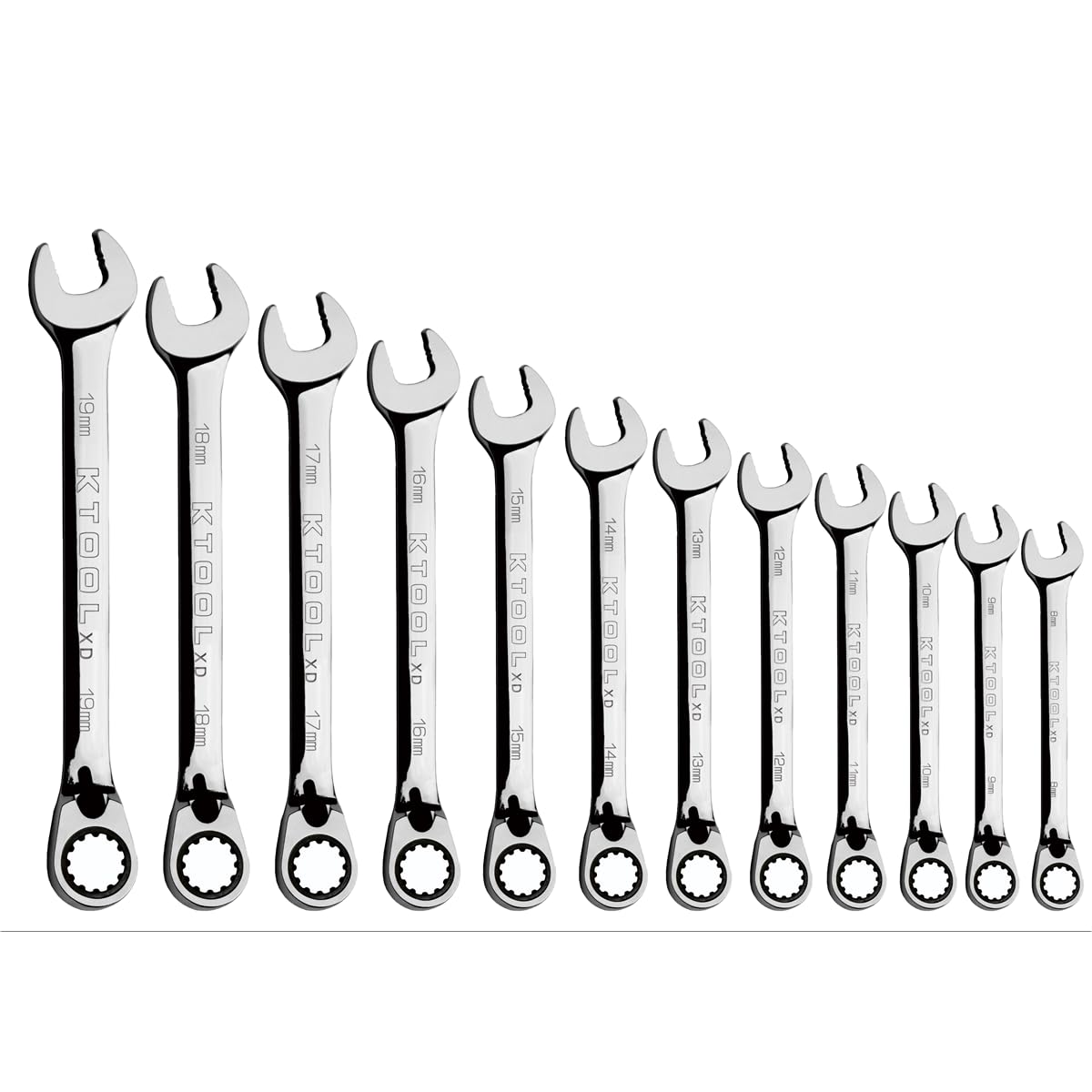 K Tool International XDCRWS12MM 12 mm Combination Ratcheting Wrench, CV Steel, 72-Tooth Ratchet, Reversible Direction Lever, Polished Finish, Slim Profile for Tight Spaces, Professional Hand Tool