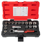 KS Tools 922.4040 Through Socket Set 3/8 Inch + 1/2 Inch 10 to 24 mm TRIPLEPLUS Range Male Drive 19 mm Satin Chrome Finish 17 Pieces