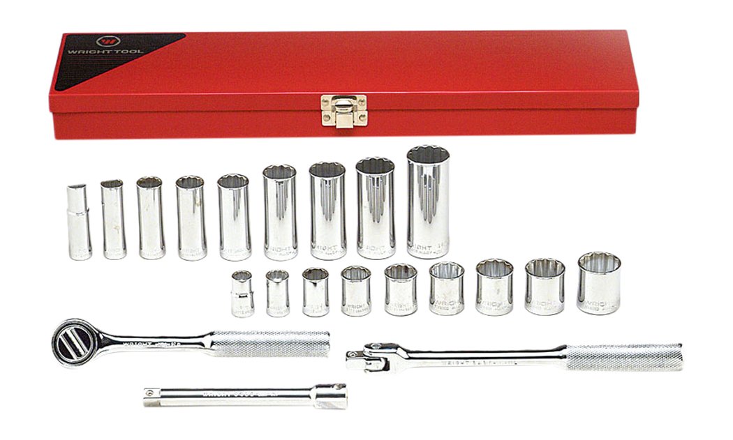 Wright Tool 338 3/8" Drive, 12 Point Standard and Deep Socket Set 3/8" to 7/8" (21-Piece)
