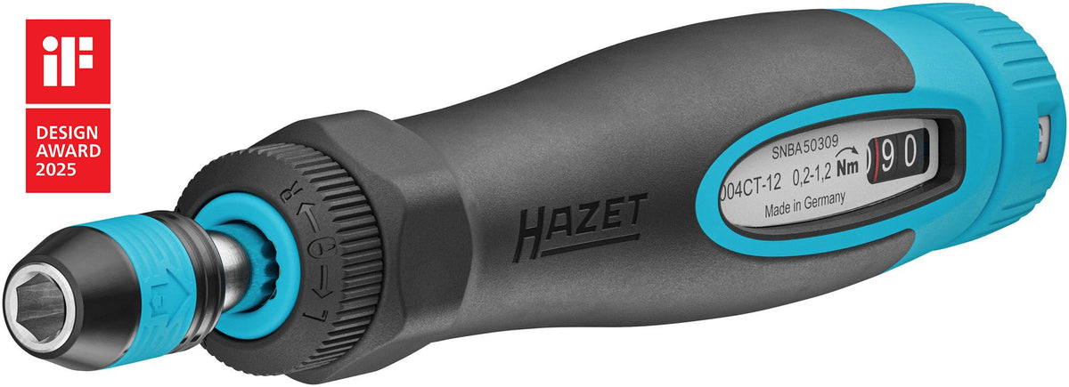HAZET Torque Screwdriver 6004CT-12, 1/4" with Standard Handle, 0.2-0.24 Galbf-Ft, 6% Accuracy, 7.72 in Length, Reversible Right/Left, Freewheel Mechanism