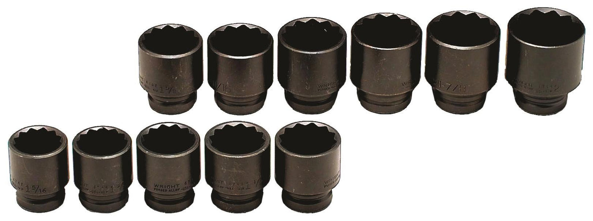Wright Tool 3/4" Dr., 11 Pc. 12 pt. Impact Socket Set, 1-5/16" to 2"