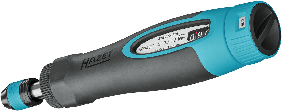 HAZET Torque Screwdriver 6004CT-12, 1/4" with Standard Handle, 0.2-0.24 Galbf-Ft, 6% Accuracy, 7.72 in Length, Reversible Right/Left, Freewheel Mechanism