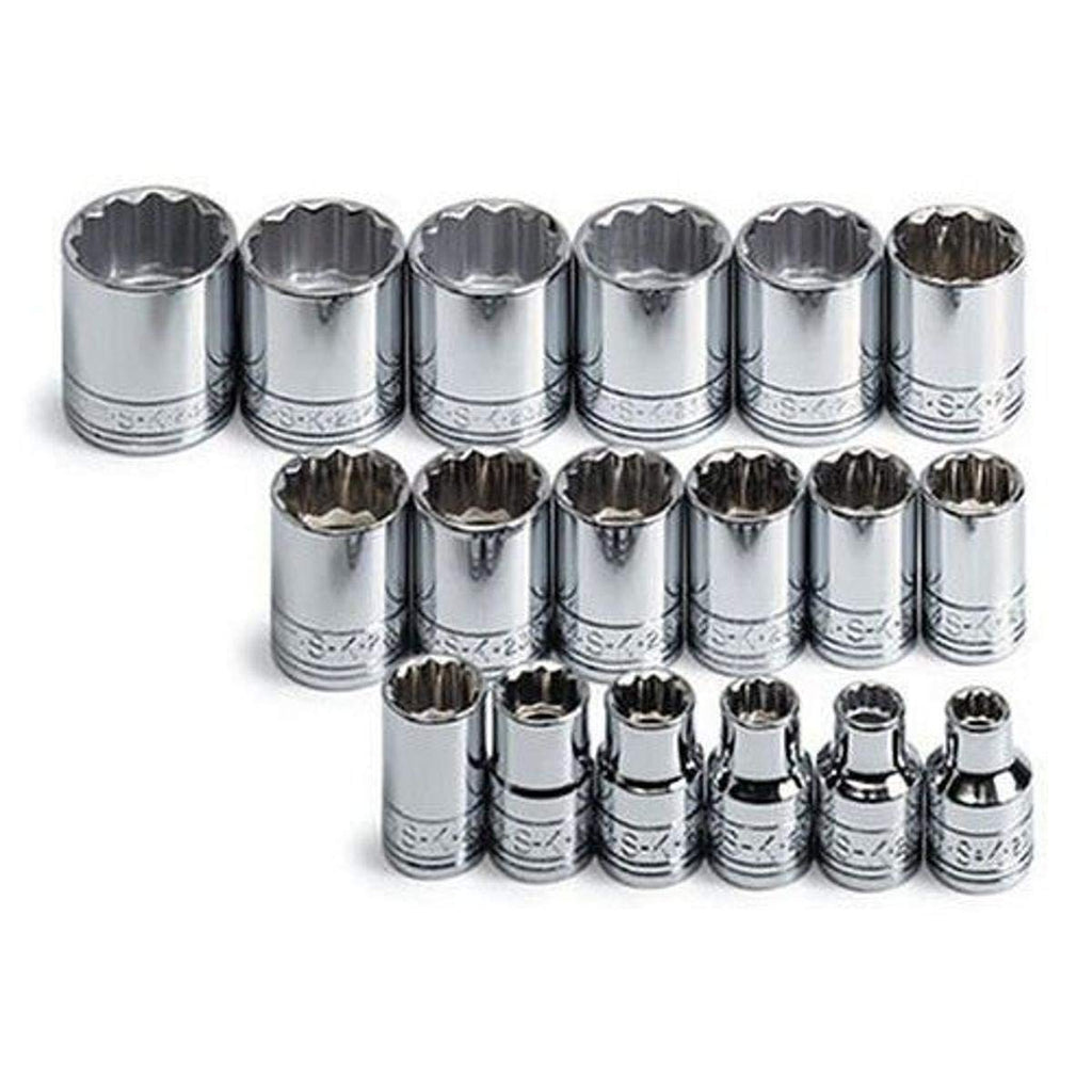 SK Professional Tools 3958 18-Piece 3/8 in. Drive 12-Point Stanadard Metric Socket Set - Chrome Socket Set with Super Chrome Finish | Set of 18 Sockets Made in USA
