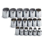 SK Professional Tools 3958 18-Piece 3/8 in. Drive 12-Point Stanadard Metric Socket Set - Chrome Socket Set with Super Chrome Finish | Set of 18 Sockets Made in USA