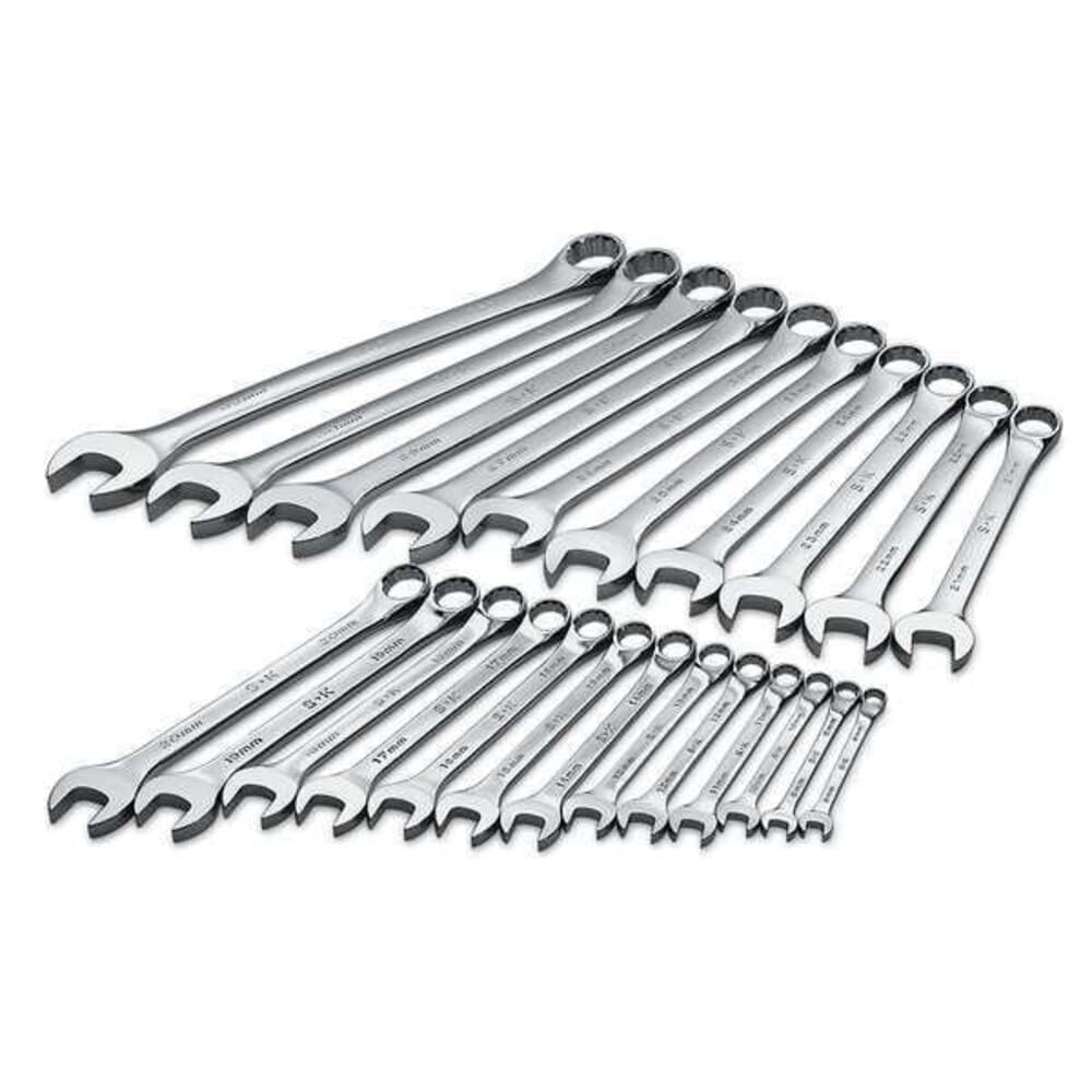SK Tools USA 23 Piece, Regular, 12 Point, Metric SuperKrome® Combination Wrench Set: 10MM - 19MM | 86225