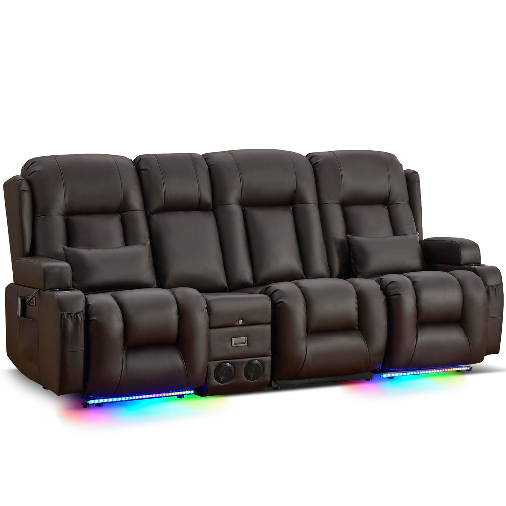 URRED Power Loveseat Recliner Sofa with Massage and Heat，Dark Brown