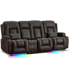 URRED Power Loveseat Recliner Sofa with Massage and Heat，Dark Brown