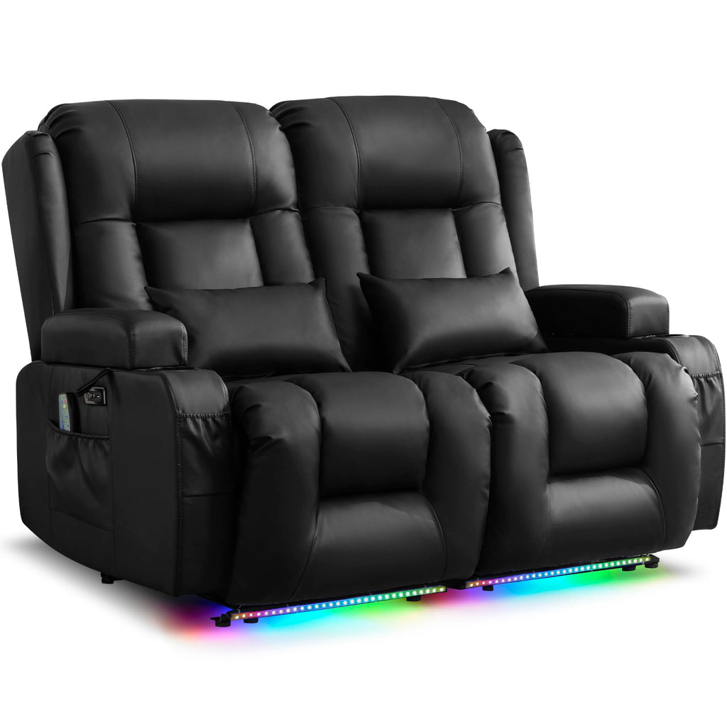 URRED Power Loveseat Recliner Sofa with Massage and Heat，Dark Brown