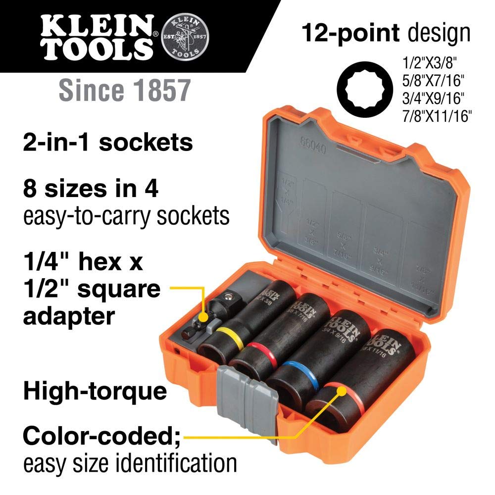 Klein Tools Impact Socket Set (5-Piece) + Slotted Impact Socket (3/4 and 9/16-Inch)