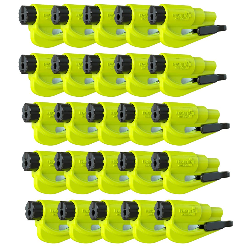 resqme Pack of 25 The Original Emergency Keychain Car Escape Tool, 2-in-1 Seatbelt Cutter and Window Breaker, Made in USA, Yellow - Compact Emergency Hammer
