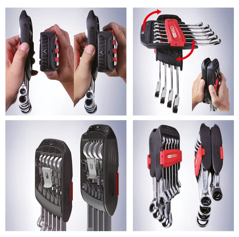 KS Tools 503.4620 Set of 10 Double Ratchet Spanner Set on Stand 8-10-11-12-13-14-16-17-18-19 mm