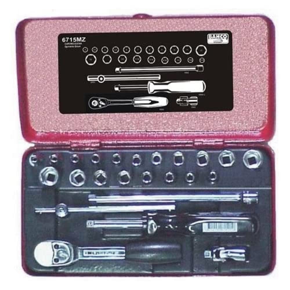 Bahco 6715MZ BH6715MZ 1/4-Inch Socket Set, Multi-Colour, Set of 25 Pieces