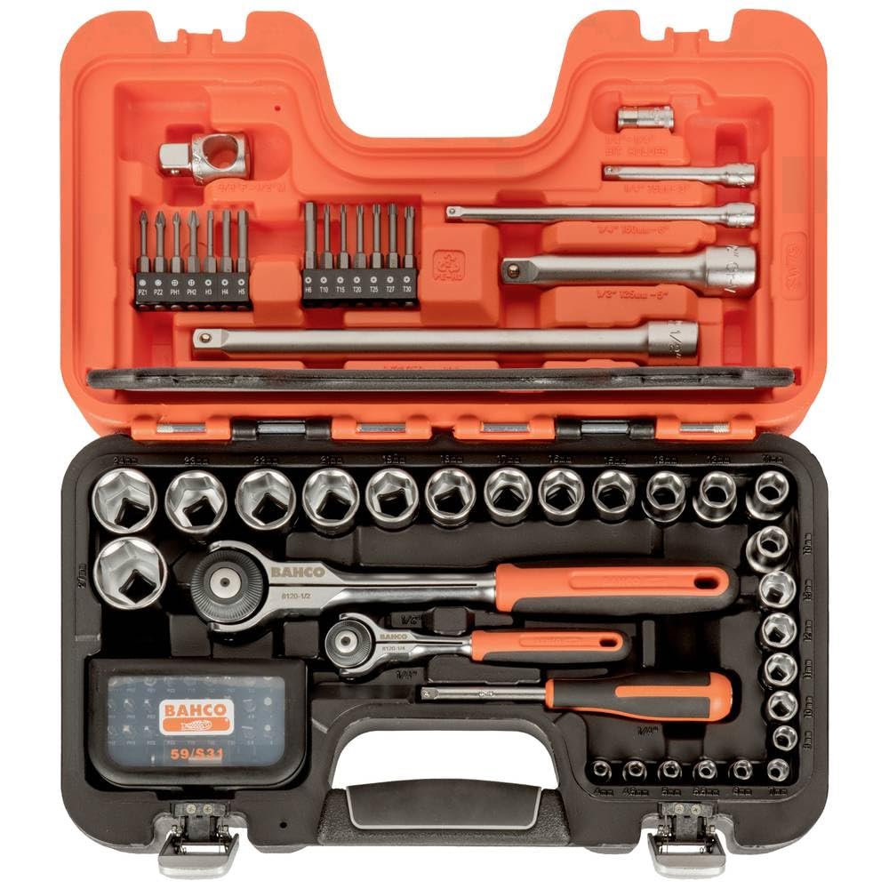 Bahco BAHSW79 SW79 Swivel Socket Set of 79 Metric 1/4in & 1/2in Drive, Orange