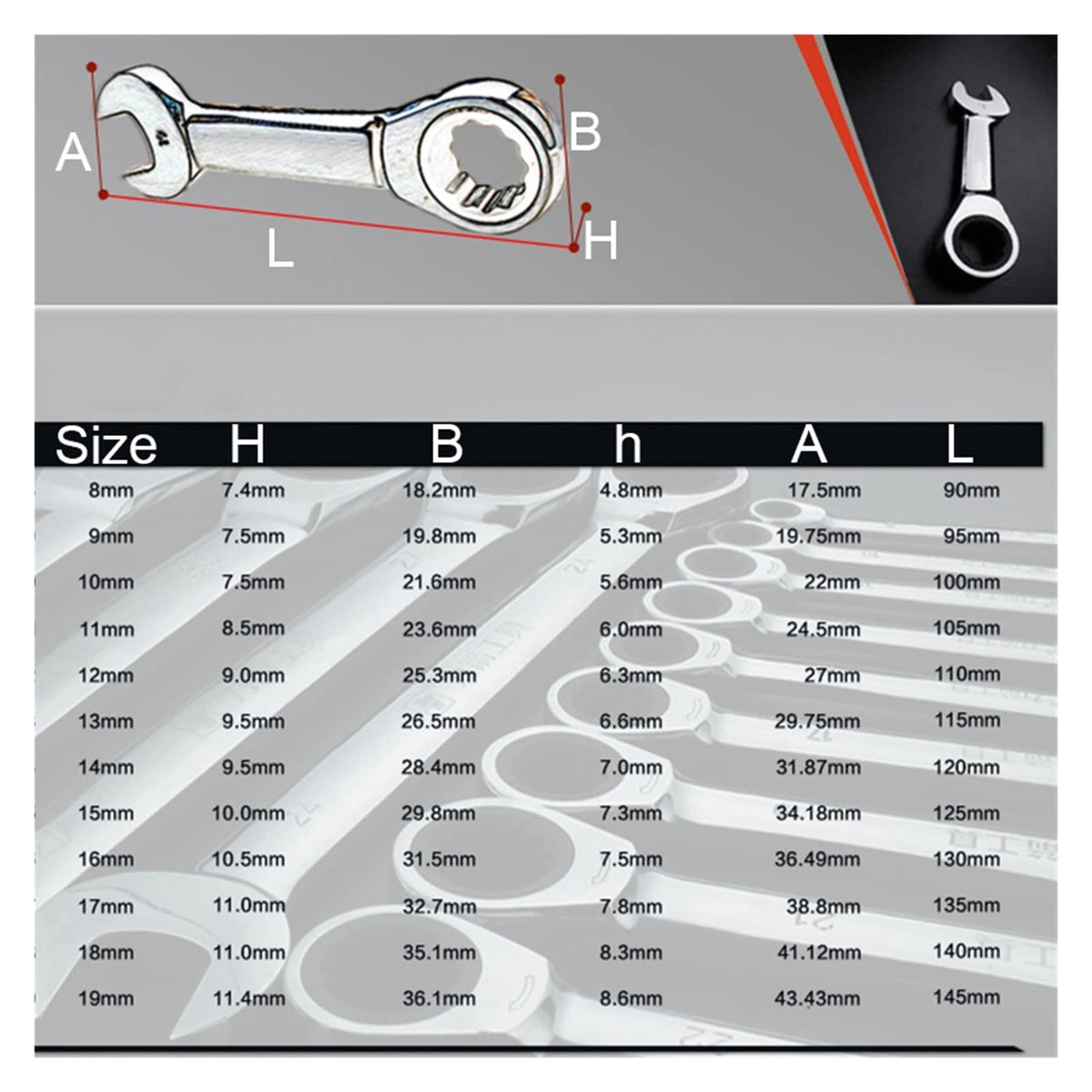Hardwareols Home Improvement, Open-end Spanners 8-19mm Short Handle Ratchet Spanner Adjustable in Both Directions 72oth Opening Plum Spanner Set 1pcs Wrenches Wrenches