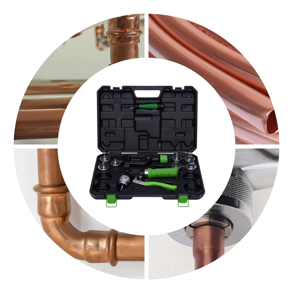Hydraulic Expander, Professional Hydraulic Swaging HVAC Tool Kit with Tube Cutter, Deburring Tool and 7 Expander Heads for 3/8 to 1-1/8 Inches Copper Pipes