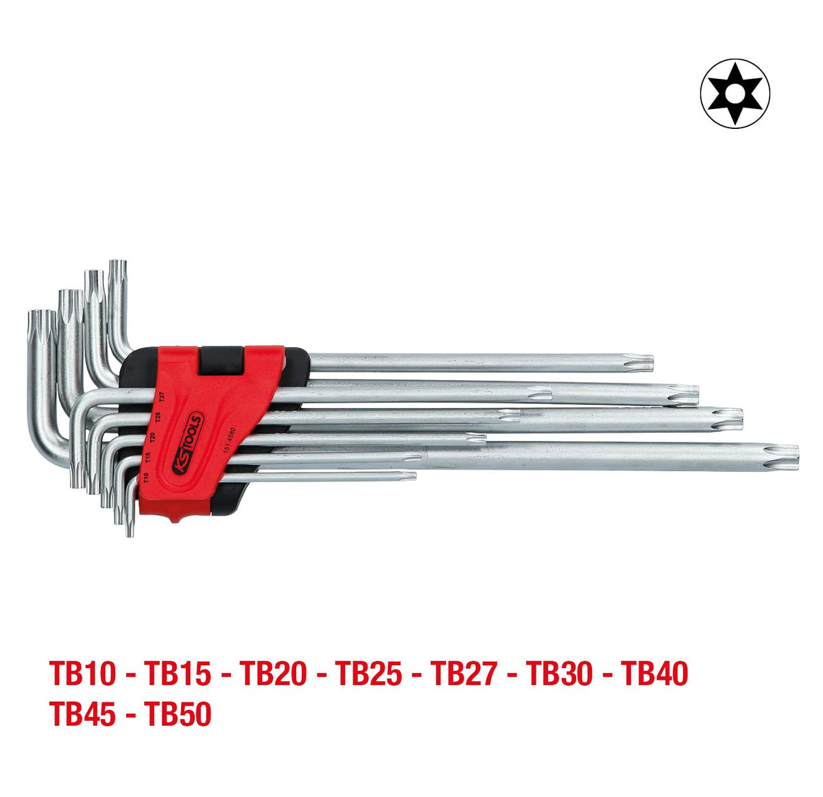 KS Tools 151.4580 Torx key wrench set with bore, short, Xl, 9 pcs., TB10-TB50