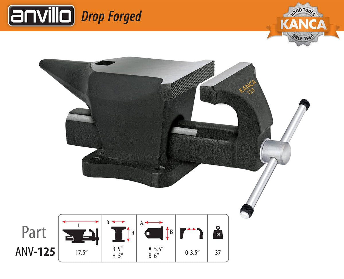KANCA- ANVILLO - ANV-125 Anvil and Vise Combined, Great Duo, Strong Hand Tools, Jaw Opening 3.5 INCH, Made of Drop-Forged and High-Grade Steel, Black Colour