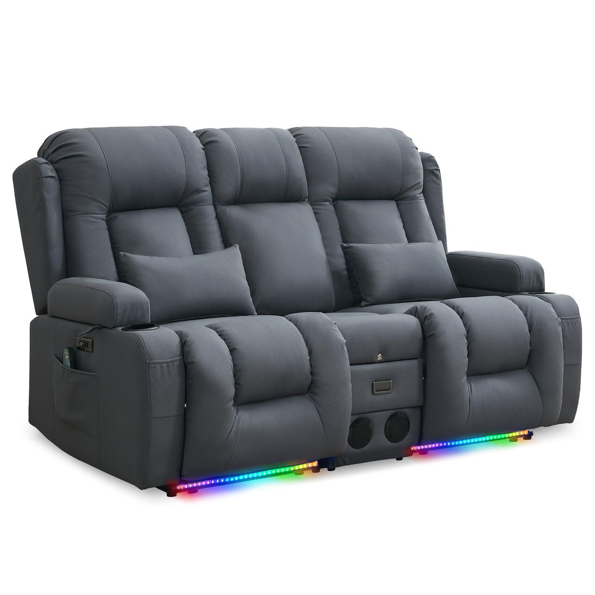 URRED Power Loveseat Recliner Sofa with Massage and Heat，Dark Brown