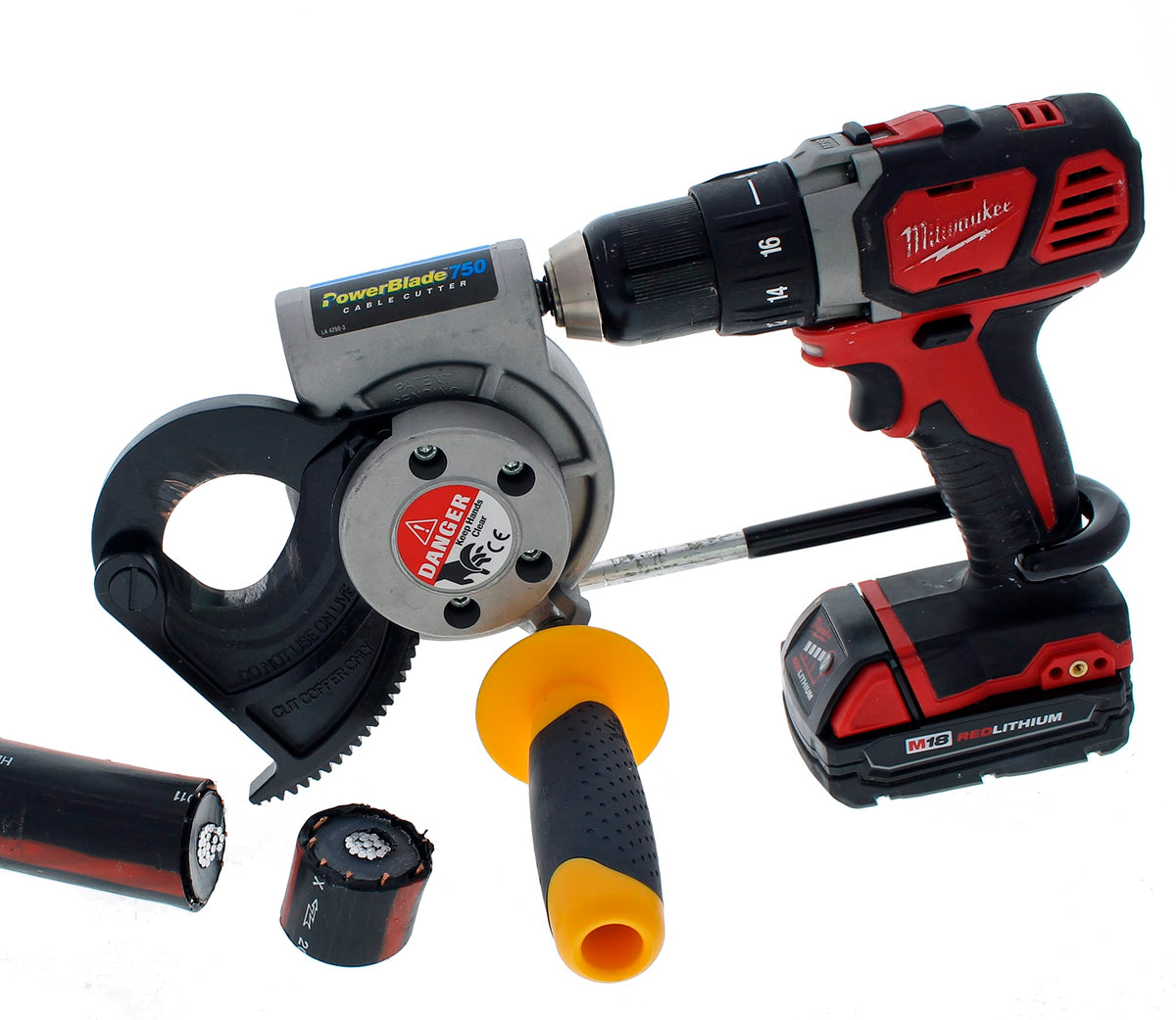IDEAL Electrical 35-078 PowerBlade Drill-Powered Cable Cutter, Cuts 750 MCM Copper / 1000 MCM Aluminum, 1-1/2” Jaw, Fits 3/8” Drill, Heavy-Duty Electrician Wire Cutting Tool