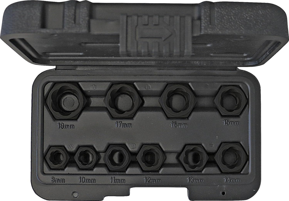 Spiral profile socket nutn set, 10 pcs, M8-M19