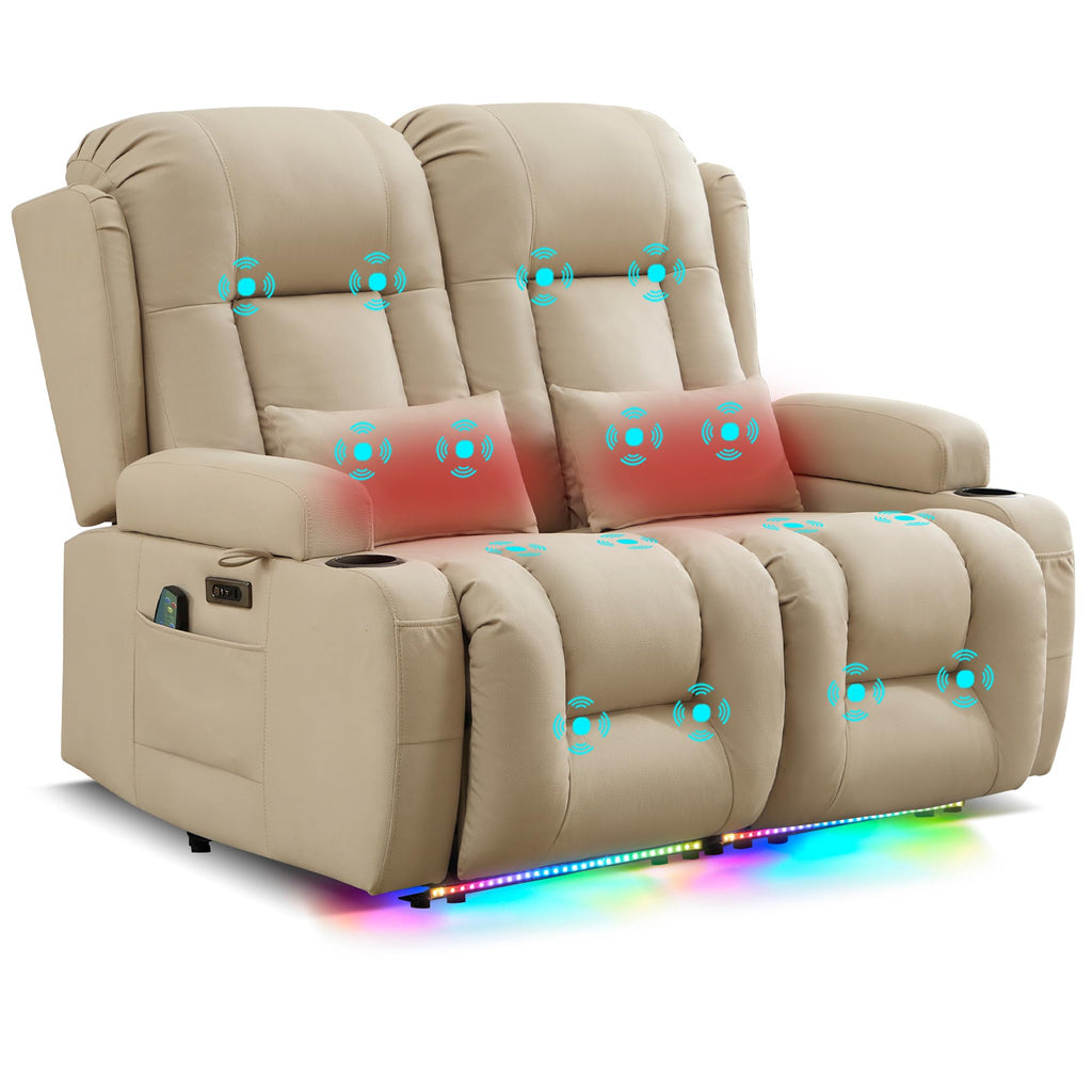 URRED Power Loveseat Recliner Sofa with Massage and Heat，Dark Brown