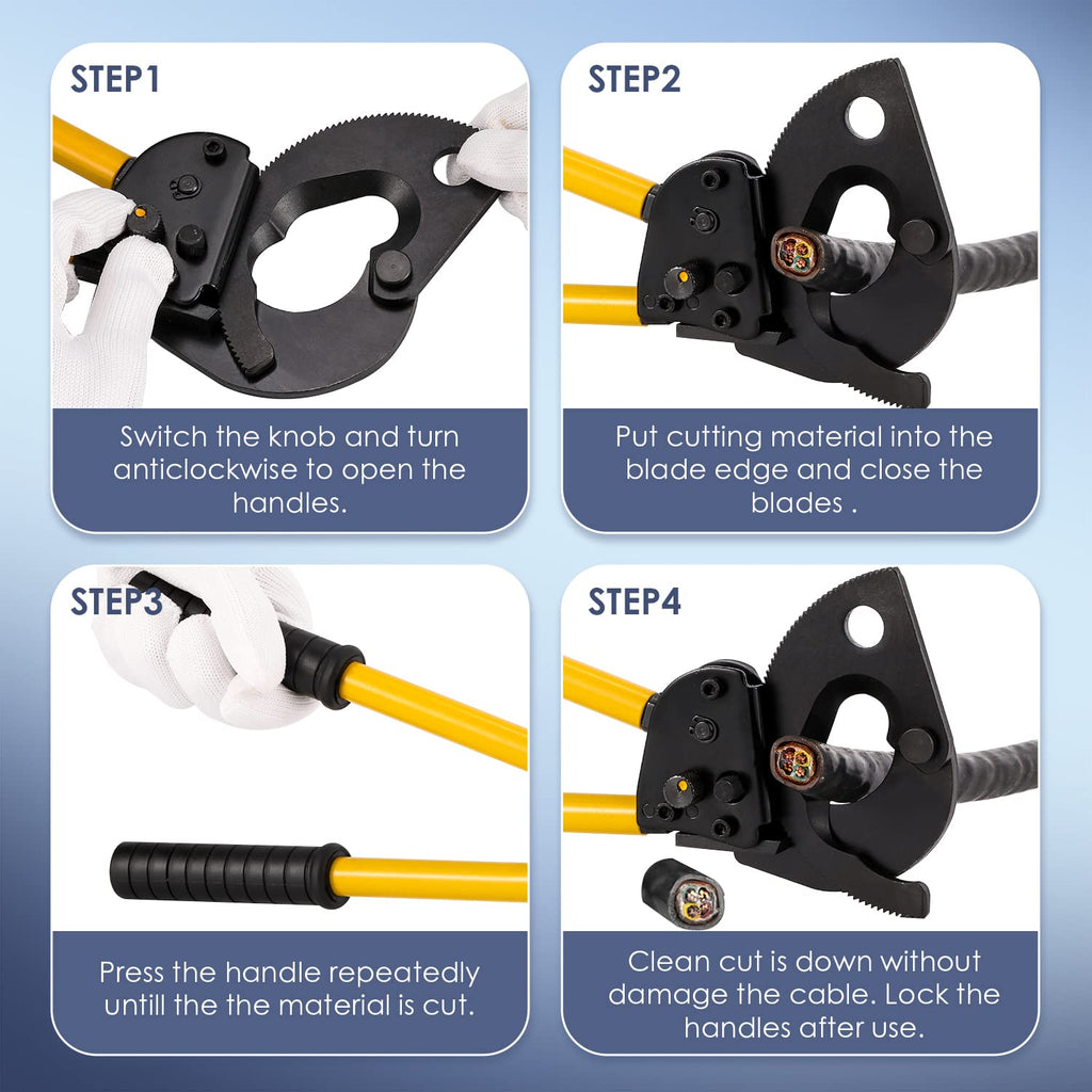 NEWTRY Ratchet Copper Aluminium Wire Cable Cutter 400mm2 Ratcheting Wire Cutting Hand Tool (CC-400)