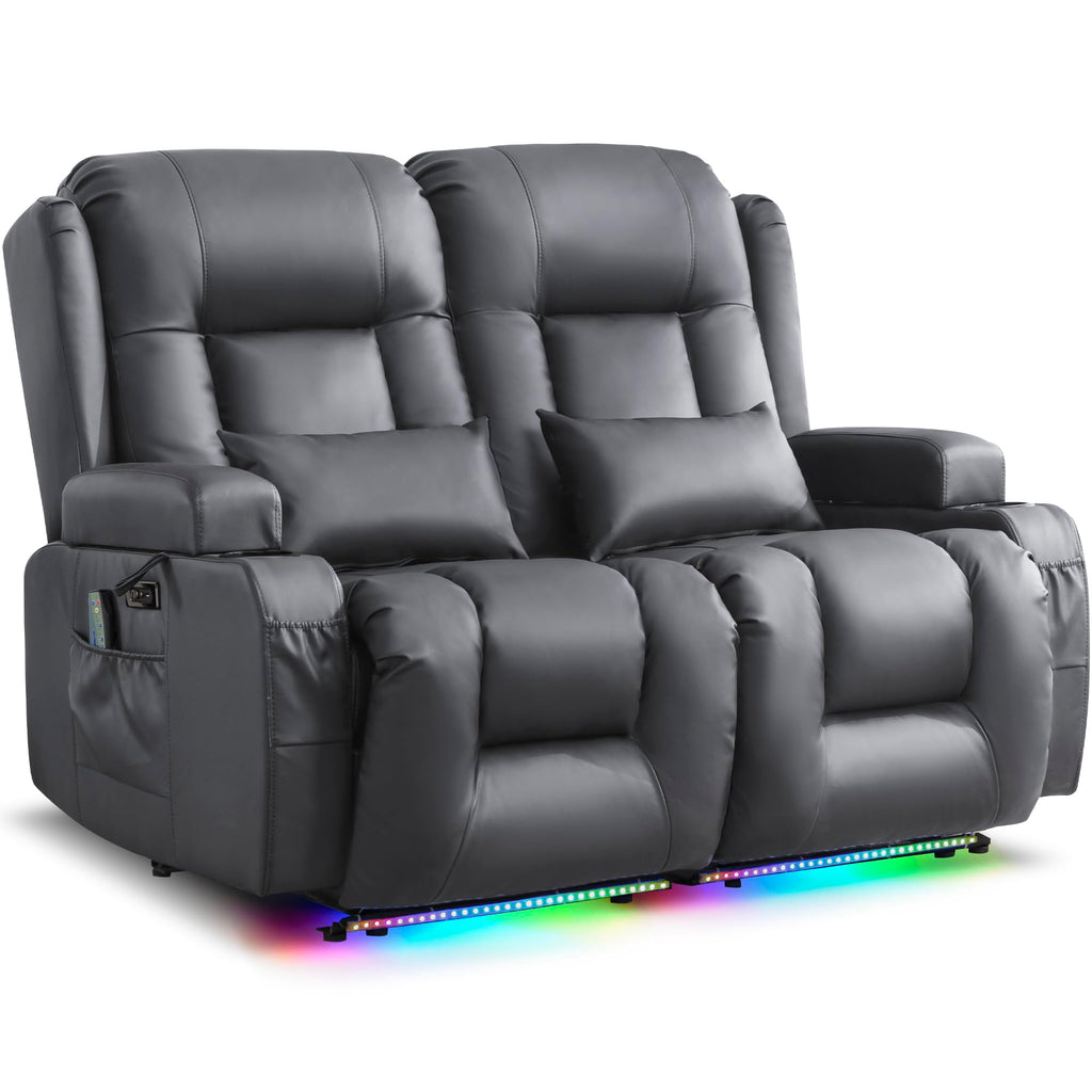URRED Power Loveseat Recliner Sofa with Massage and Heat，Dark Brown