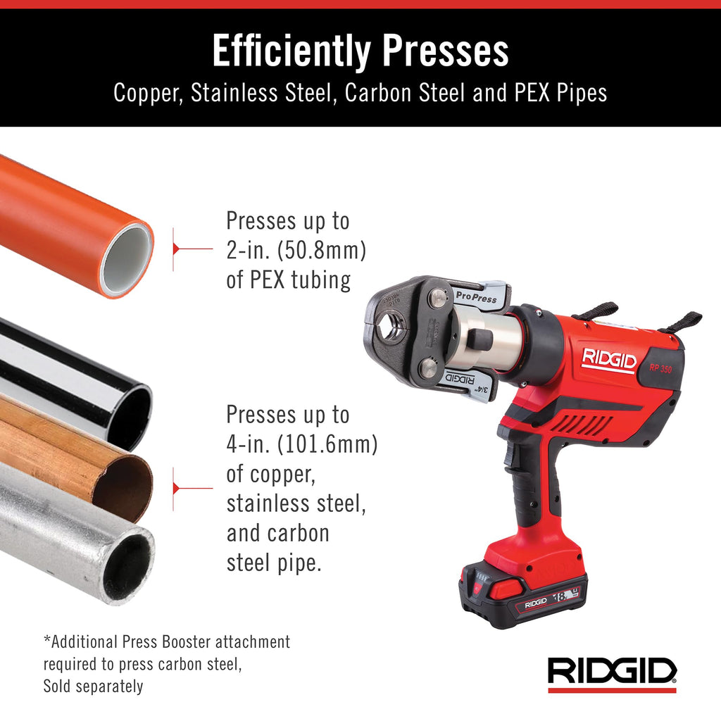 RIDGID 67063 RP 350 ProPress Pressing Tool and Battery Kit with ProPress Tool, 18-Volt Battery, Charger, and Case