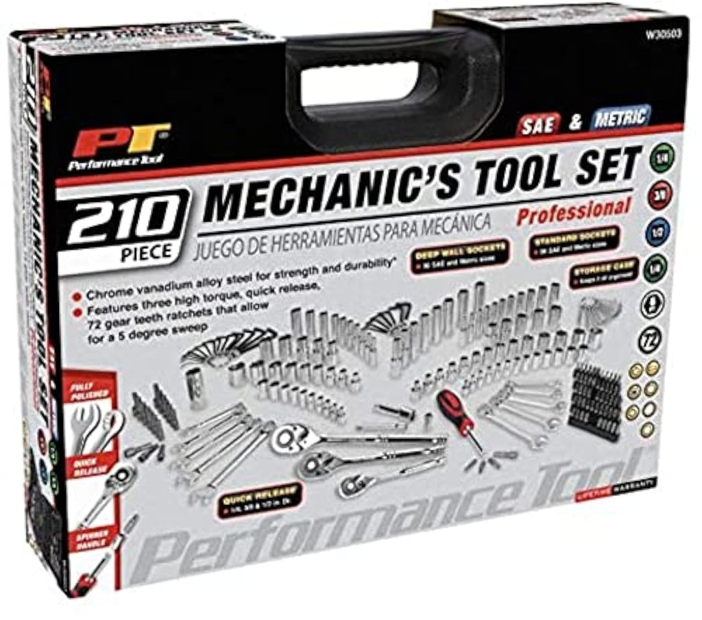 Performance Tool W30503 210-Piece SAE and Metric Mechanic's Tool Set