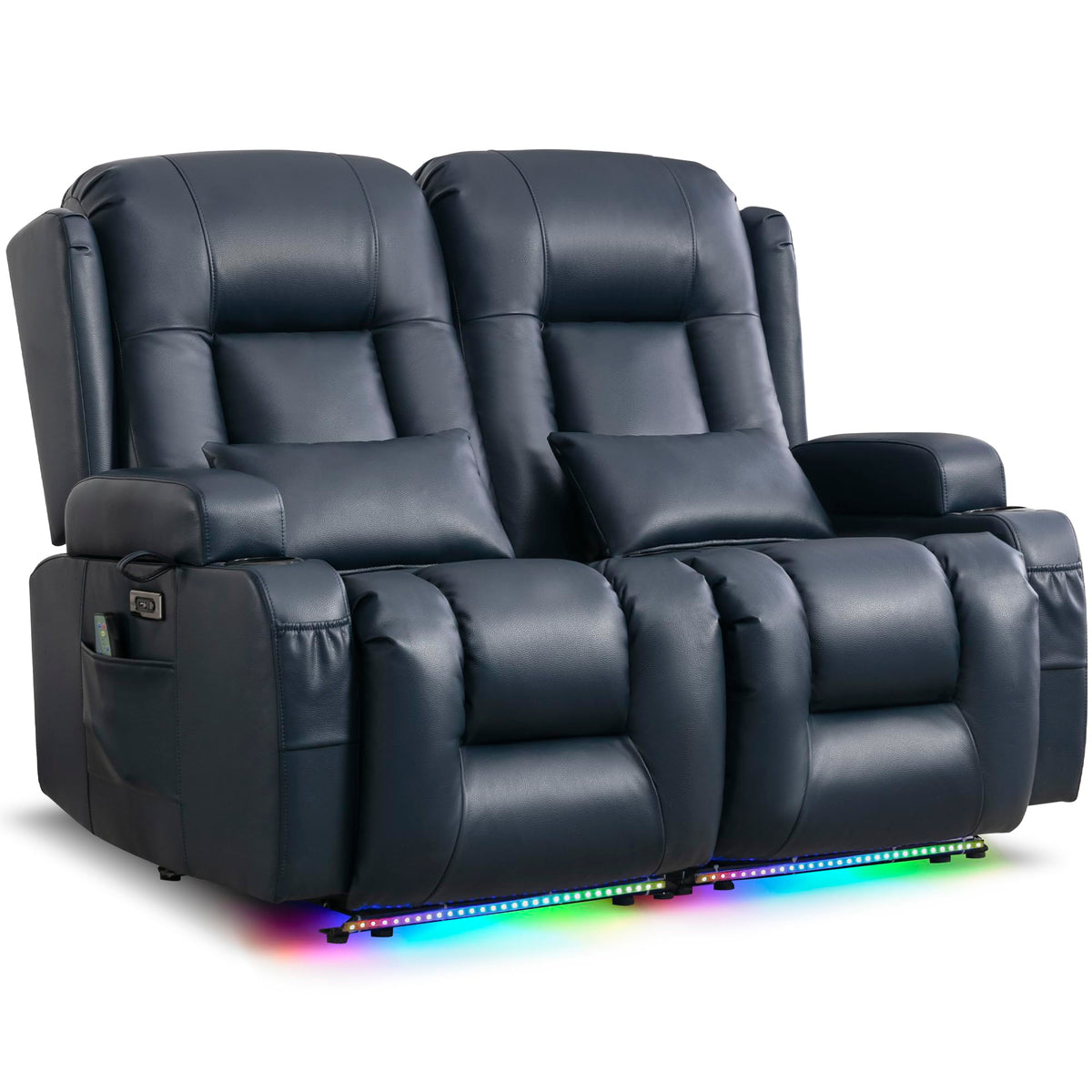 URRED Power Loveseat Recliner Sofa with Massage and Heat，Dark Brown