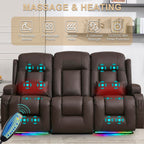 URRED Power Loveseat Recliner Sofa with Massage and Heat，Dark Brown