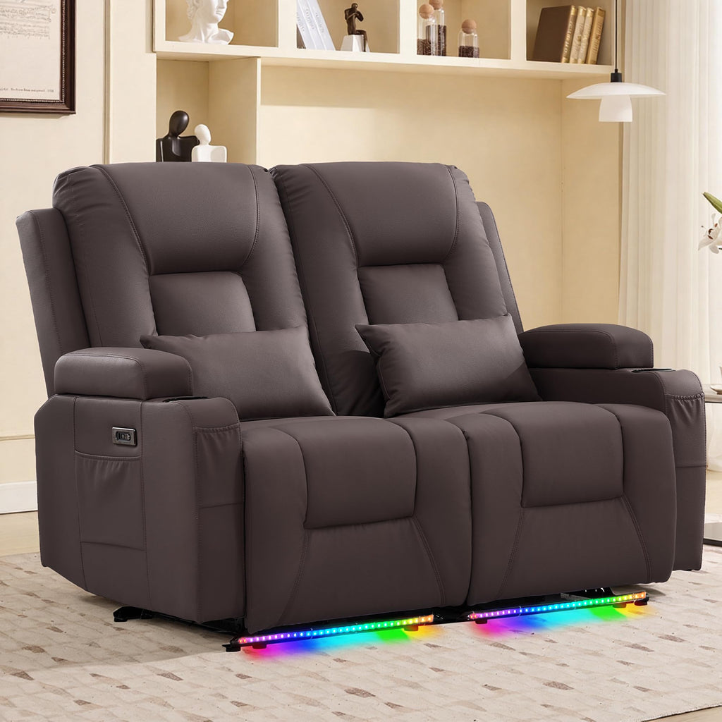 URRED Wall Hugger Power Reclining Loveseat Sofa，Dark Brown：77.3" - 3 Seats