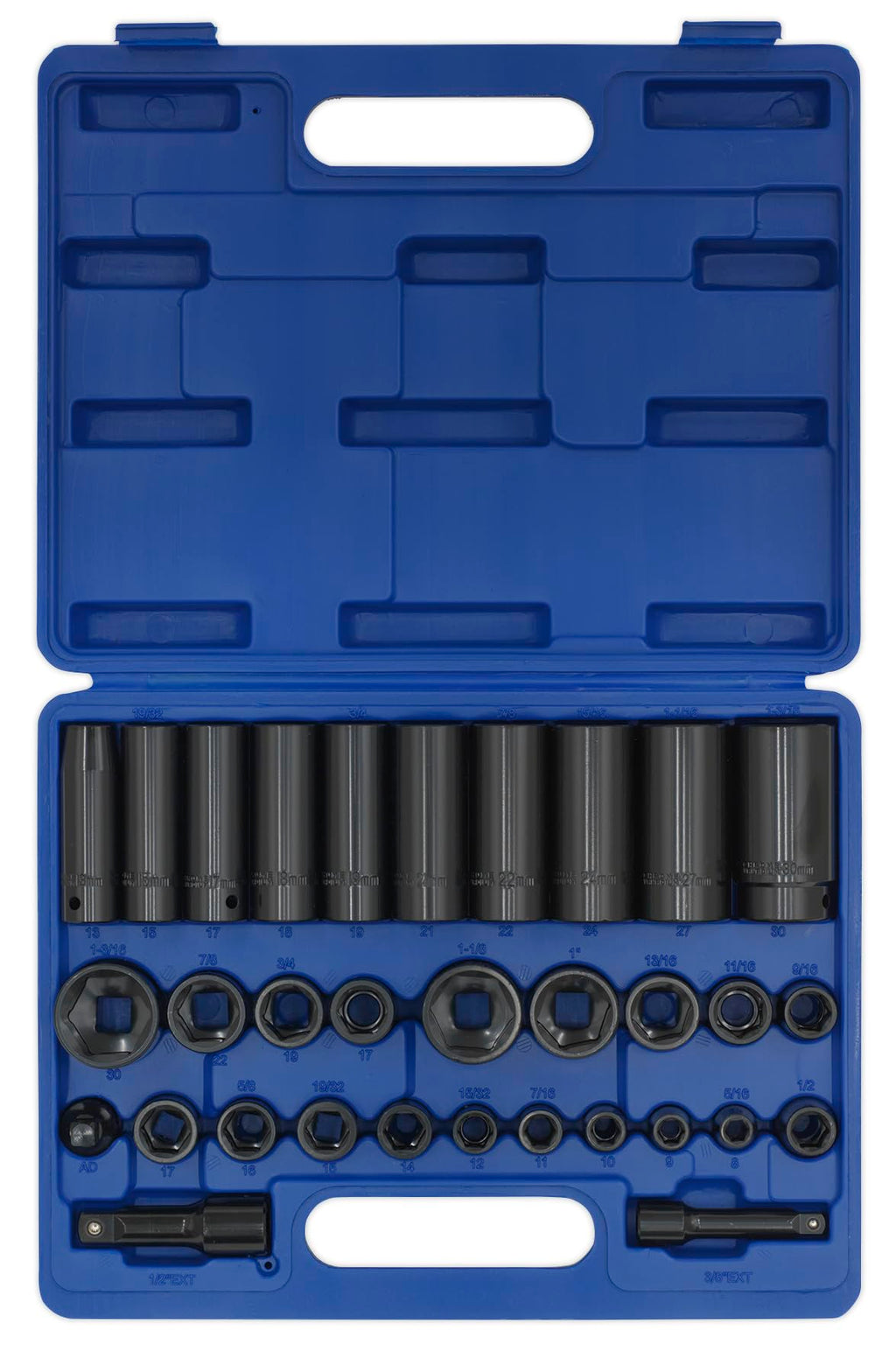 Sealey AK681 32pc 3/8" & 1/2"Sq Drive Impact Socket Set Standard/Deep - Metric/Imperial