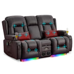 URRED Power Loveseat Recliner Sofa with Massage and Heat，Dark Brown