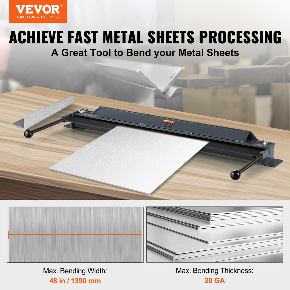VEVOR Box and Pan Brake, 48-Inch, 0-130 Degrees Sheet Metal Bending Brake