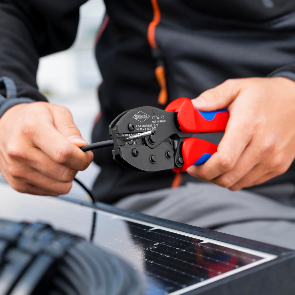 KNIPEX PreciForce Crimping Pliers for MC4/MC4 EVO 2 connectors with Non-Slip Plastic Grips 220 mm, 97 52 42 SB